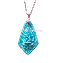 Simple Bohemian Long Steel Chain Turquoise Stone Flower Pendant Necklace